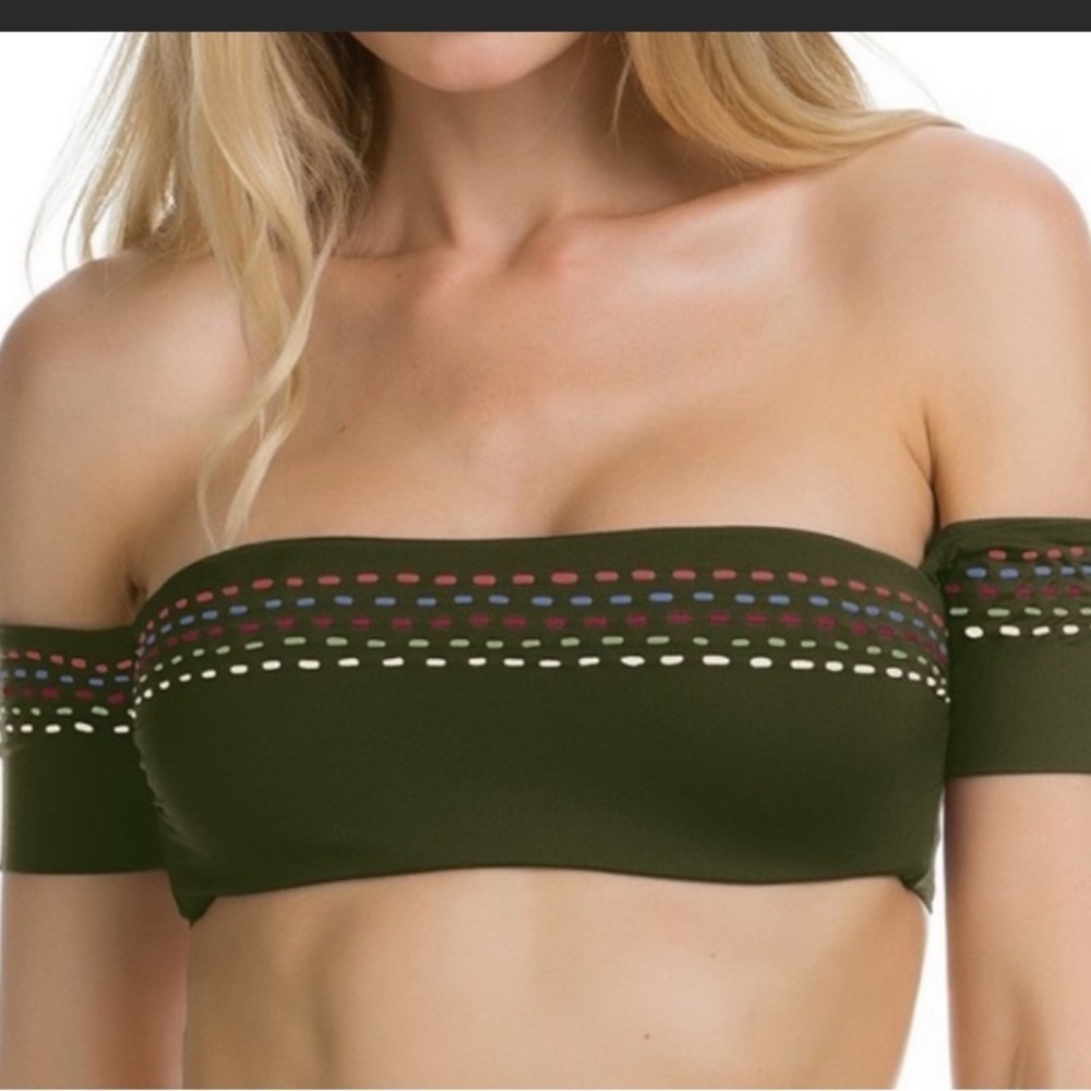 Becca Quest Off The Shoulder Swim Top in Bayless Green Size M new without tag